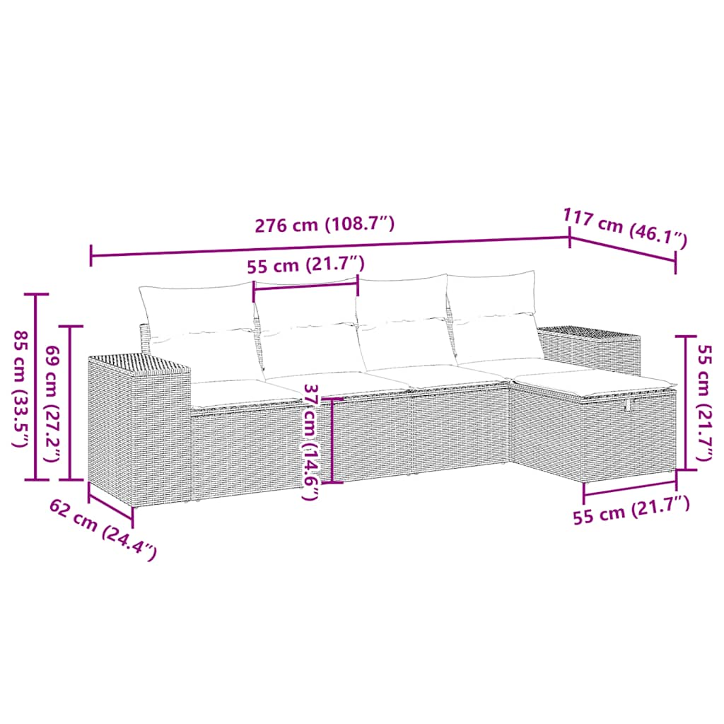 Set Divano Da Giardino 5pz Con Cuscini Grigio Chiaro Polyrattan