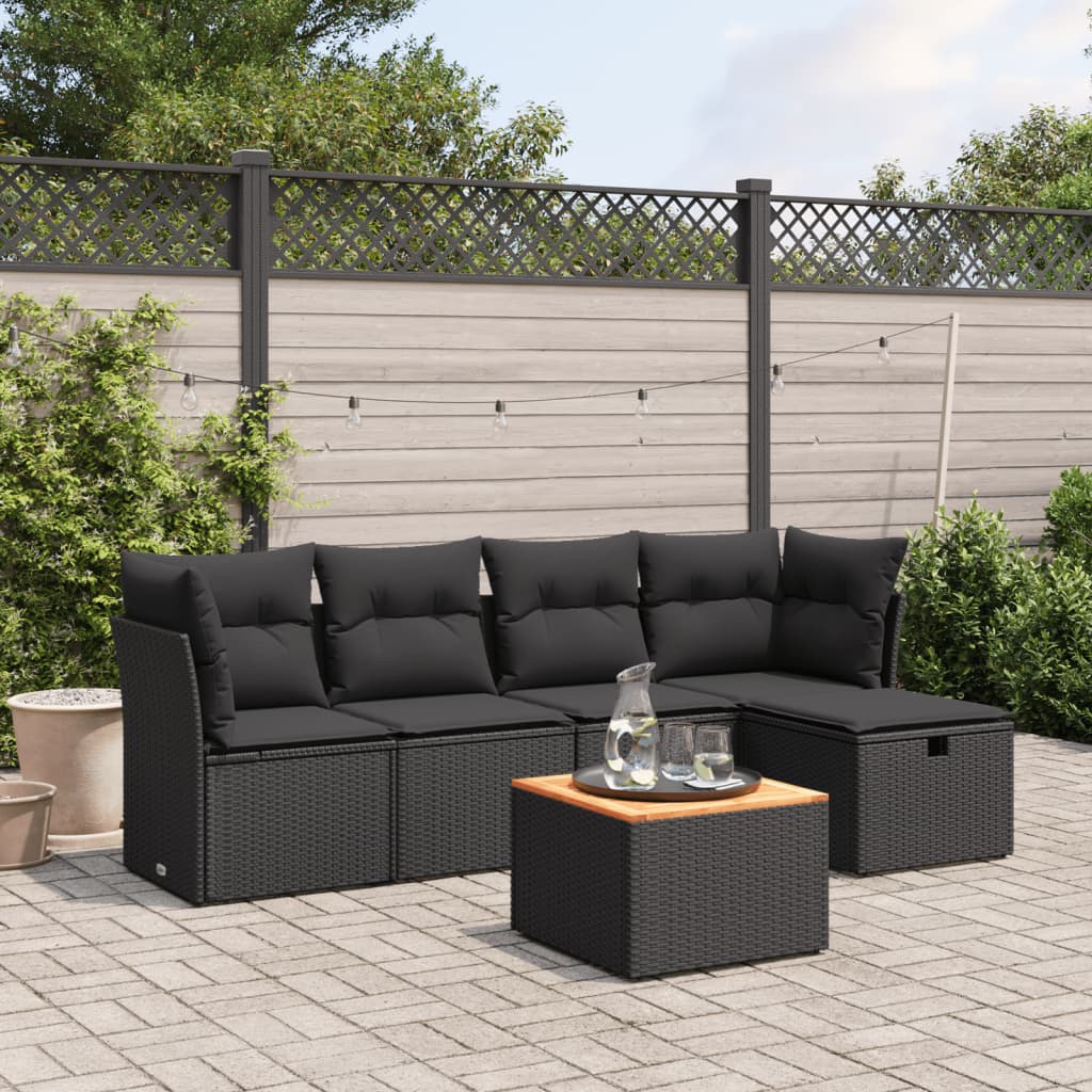 Set Divano Da Giardino 6 Pz Con Cuscini Nero In Polyrattan