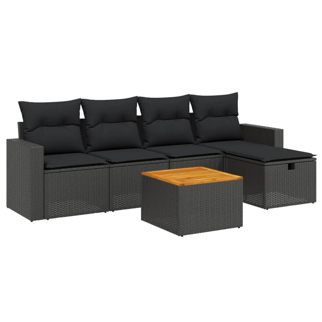 Set Divano Da Giardino 6 Pz Con Cuscini Nero In Polyrattan