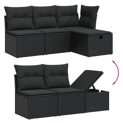 Set Divano Da Giardino 6 Pz Con Cuscini Nero In Polyrattan