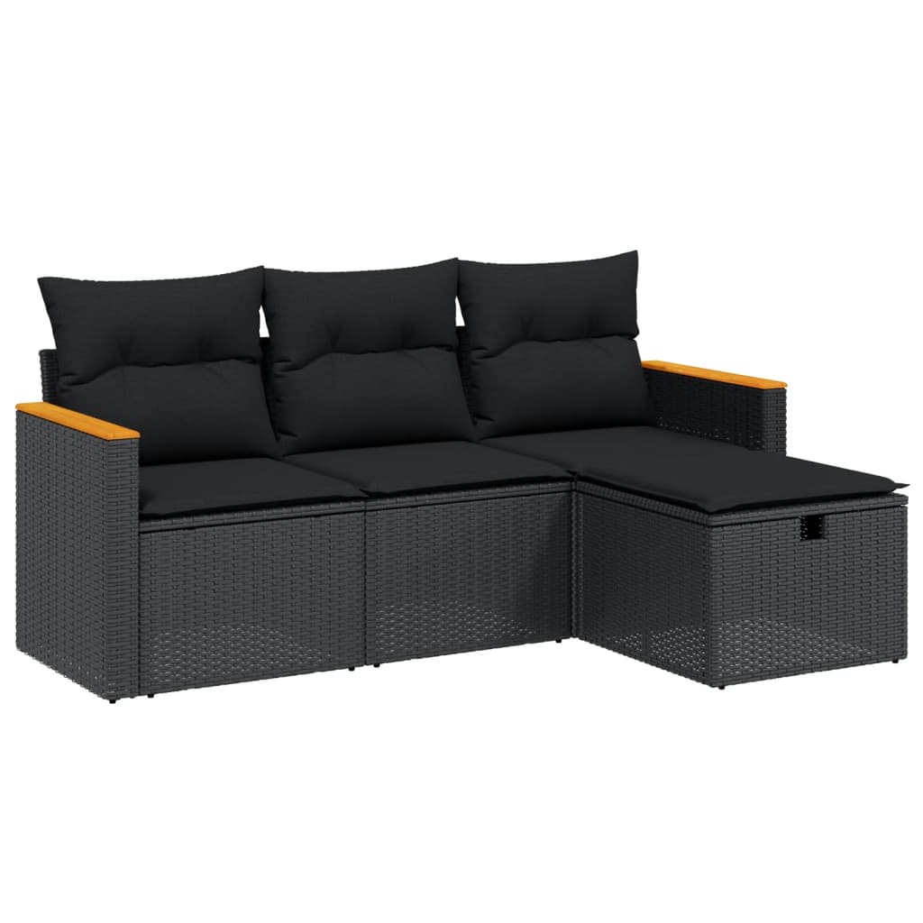 Set Divani Da Giardino 4 Pz Con Cuscini Nero In Polyrattan