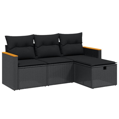 Set Divani Da Giardino 4 Pz Con Cuscini Nero In Polyrattan