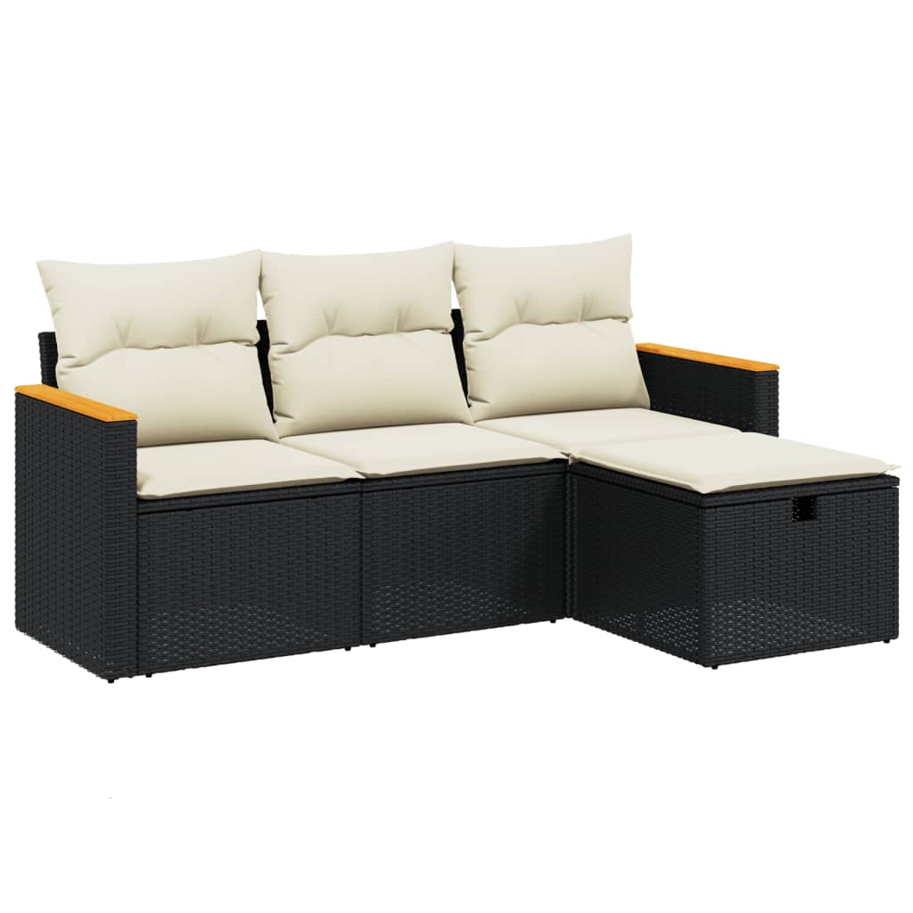 Set Divani Da Giardino 4 Pz Con Cuscini Nero In Polyrattan