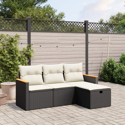 Set Divani Da Giardino 4 Pz Con Cuscini Nero In Polyrattan