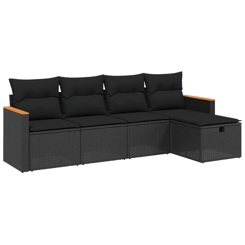 Set Divani Da Giardino 5 Pz Con Cuscini In Polyrattan Nero