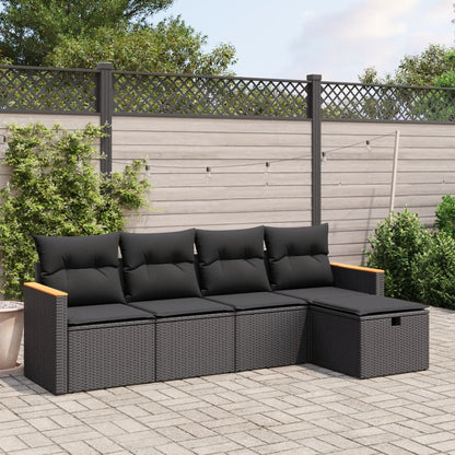 Set Divani Da Giardino 5 Pz Con Cuscini In Polyrattan Nero