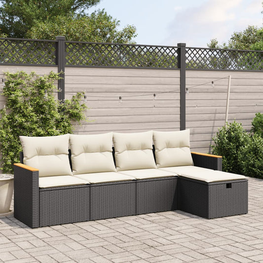 Set Divani Da Giardino 5 Pz Con Cuscini In Polyrattan Nero