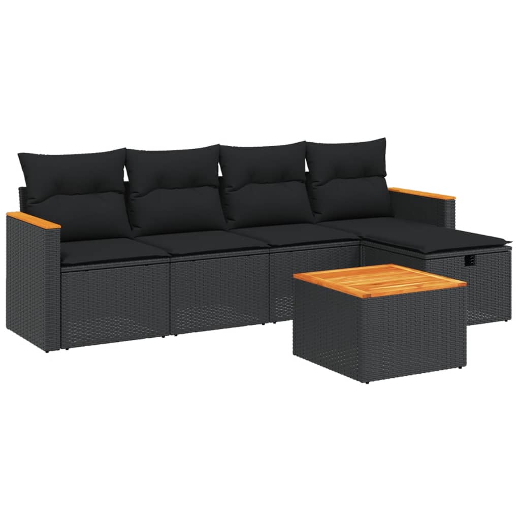 Set Divano Da Giardino 6 Pz Con Cuscini Nero In Polyrattan