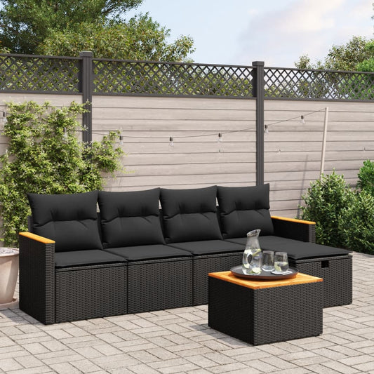 Set Divano Da Giardino 6 Pz Con Cuscini Nero In Polyrattan