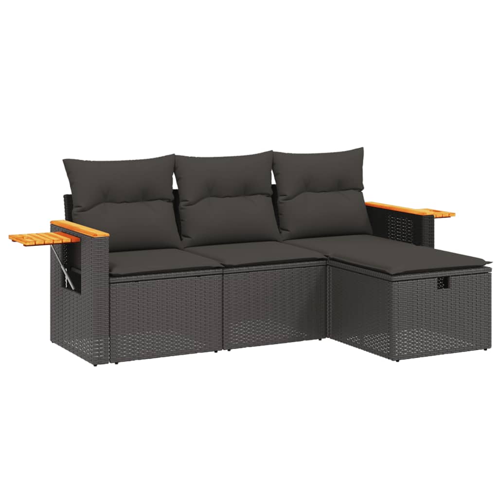 Set Divani Da Giardino 4 Pz Con Cuscini Nero In Polyrattan