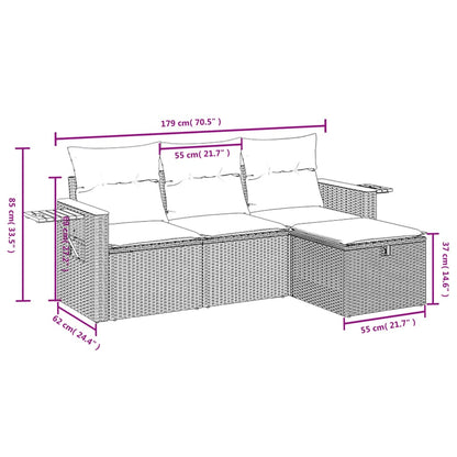 Set Divani Da Giardino 4 Pz Con Cuscini Nero In Polyrattan