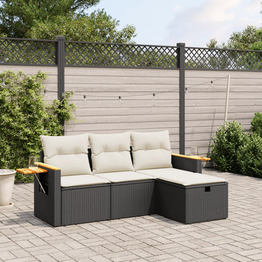 Set Divani Da Giardino 4 Pz Con Cuscini Nero In Polyrattan