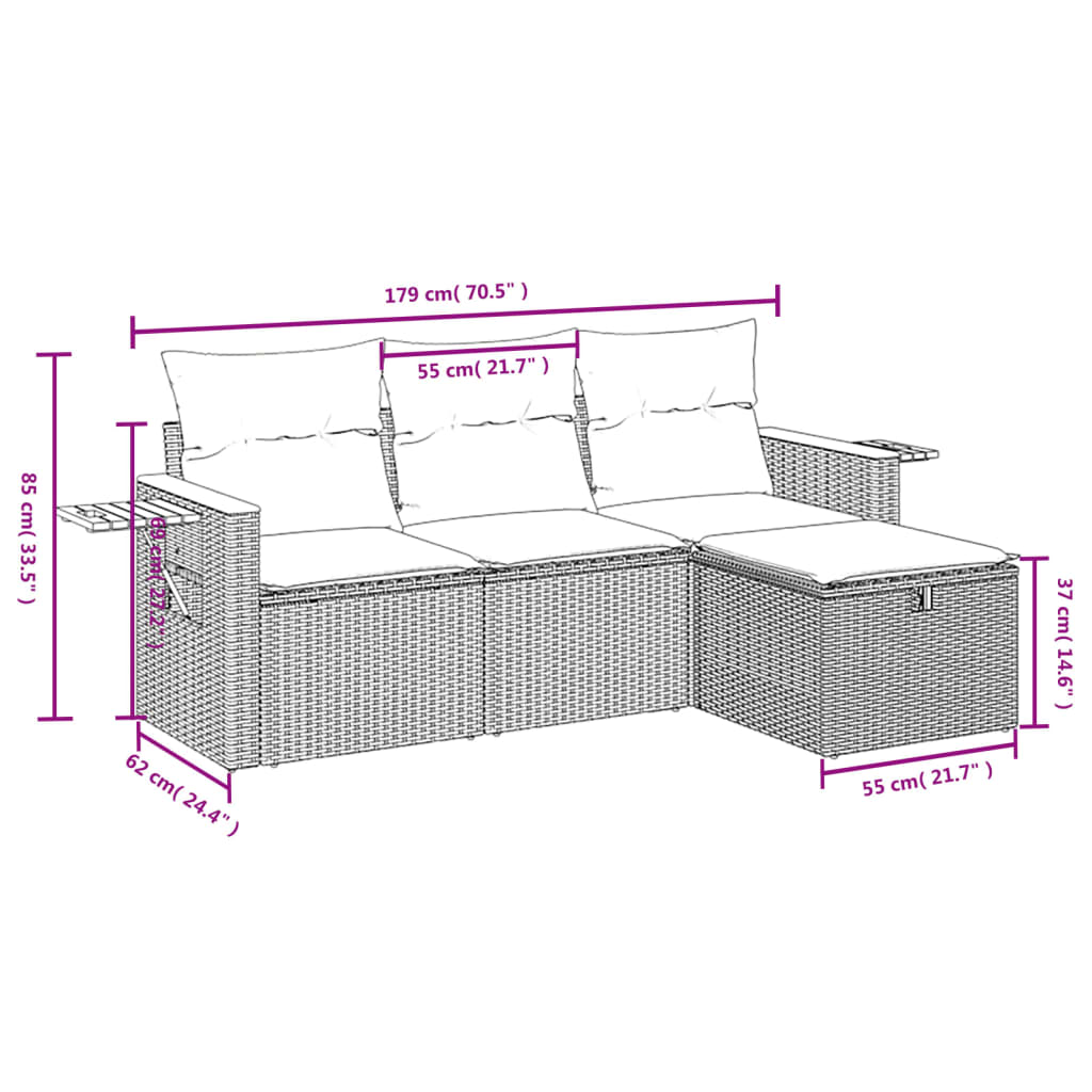 Set Divano Da Giardino 4 Pz Con Cuscini Beige In Polyrattan