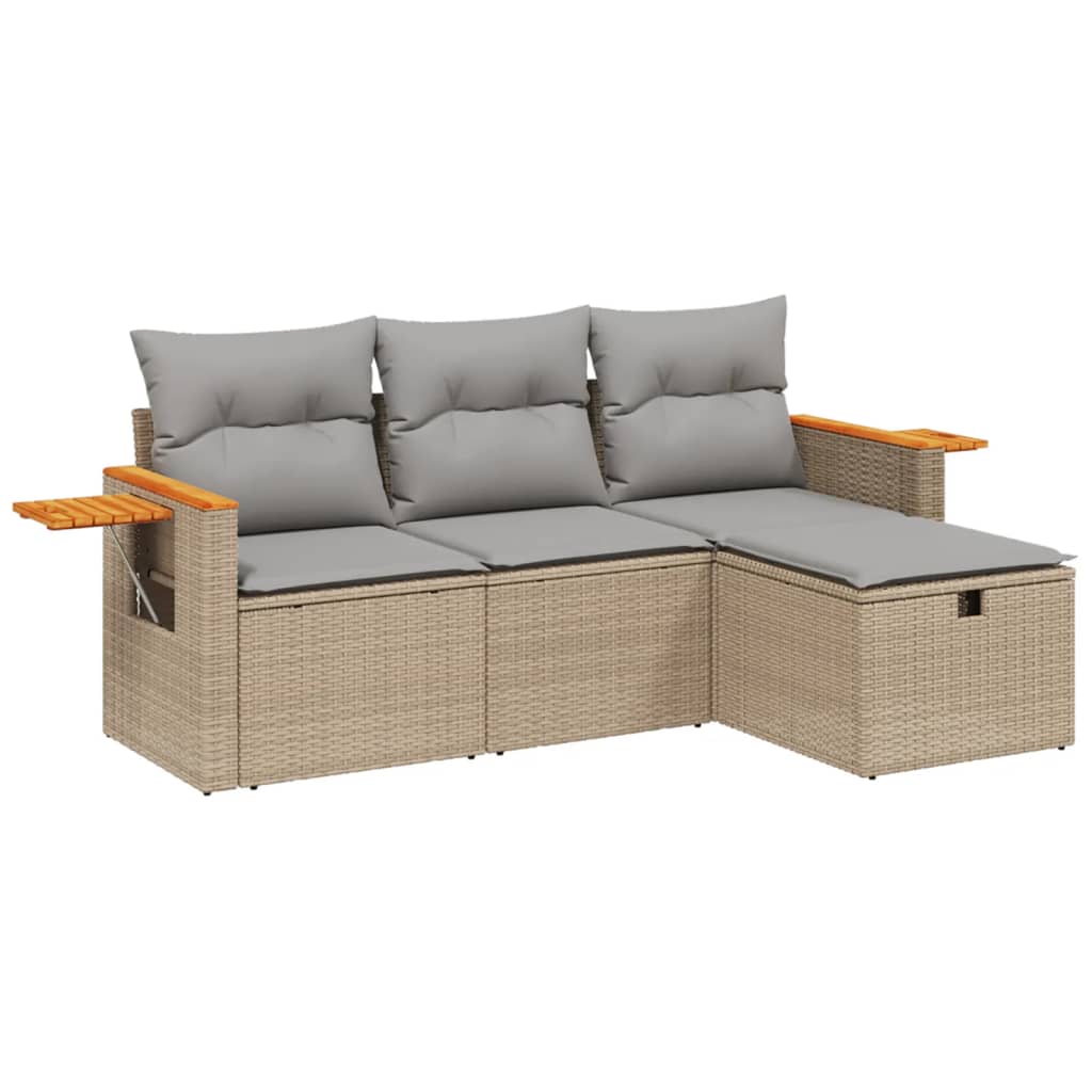 Set Divano Da Giardino 4 Pz Con Cuscini Beige Misto Polyrattan