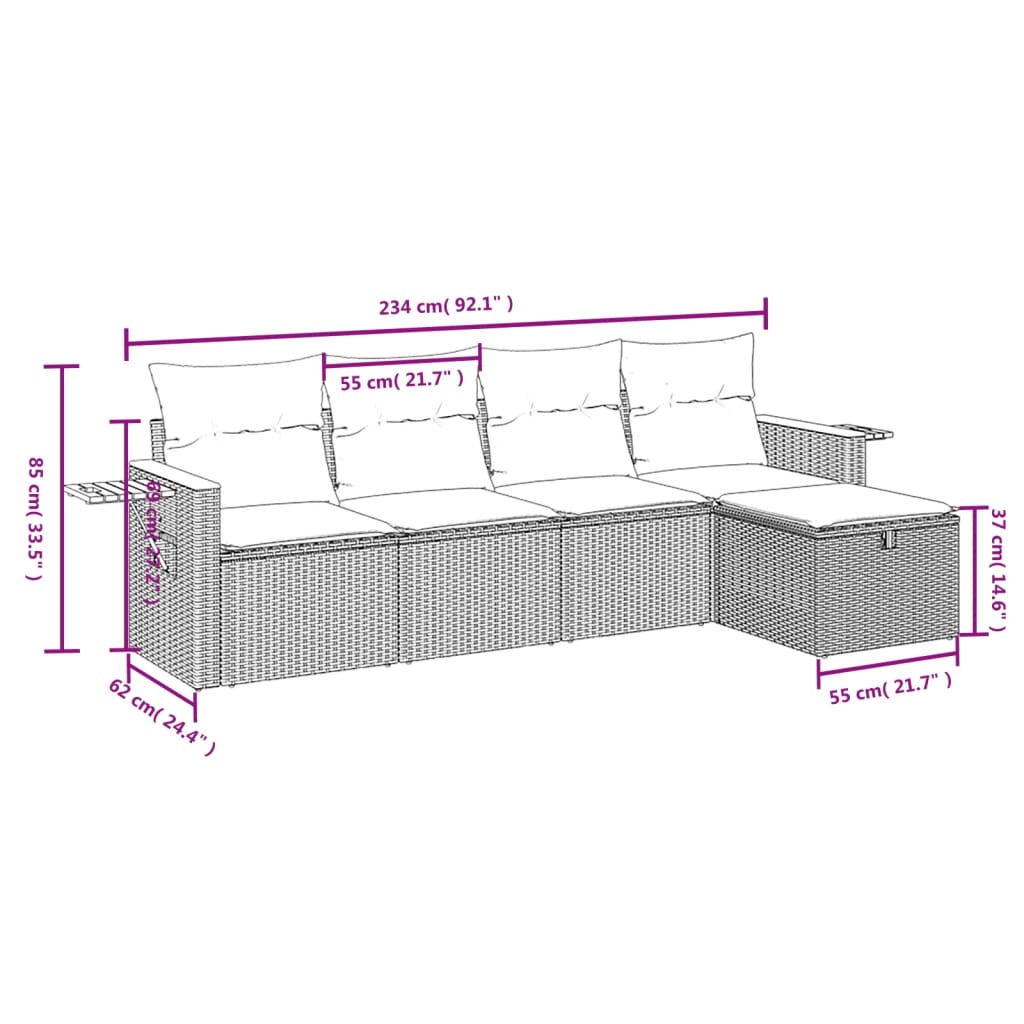 Set Divani Da Giardino 5 Pz Con Cuscini In Polyrattan Nero