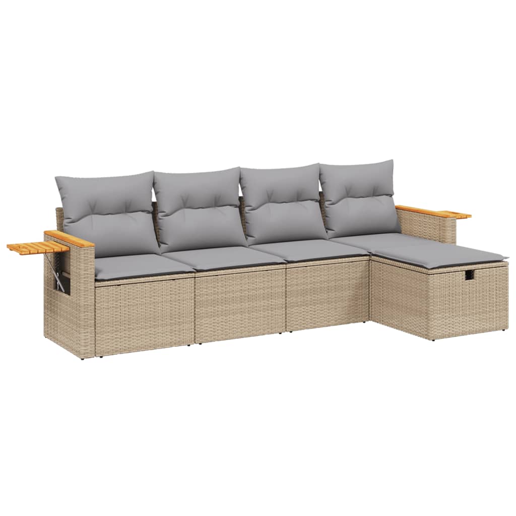 Set Divano Da Giardino 5 Pz Con Cuscini Beige Misto Polyrattan