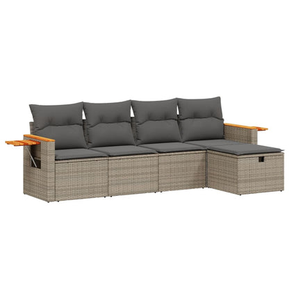 Set Divano Da Giardino 5 Pz Con Cuscini Grigio In Polyrattan