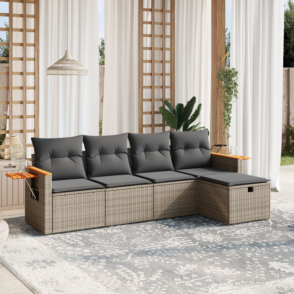 Set Divano Da Giardino 5 Pz Con Cuscini Grigio In Polyrattan