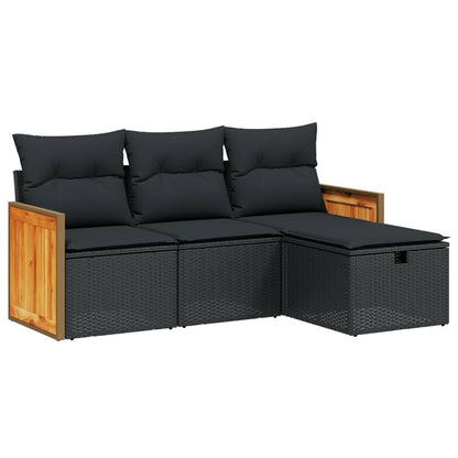 Set Divani Da Giardino 4 Pz Con Cuscini Nero In Polyrattan