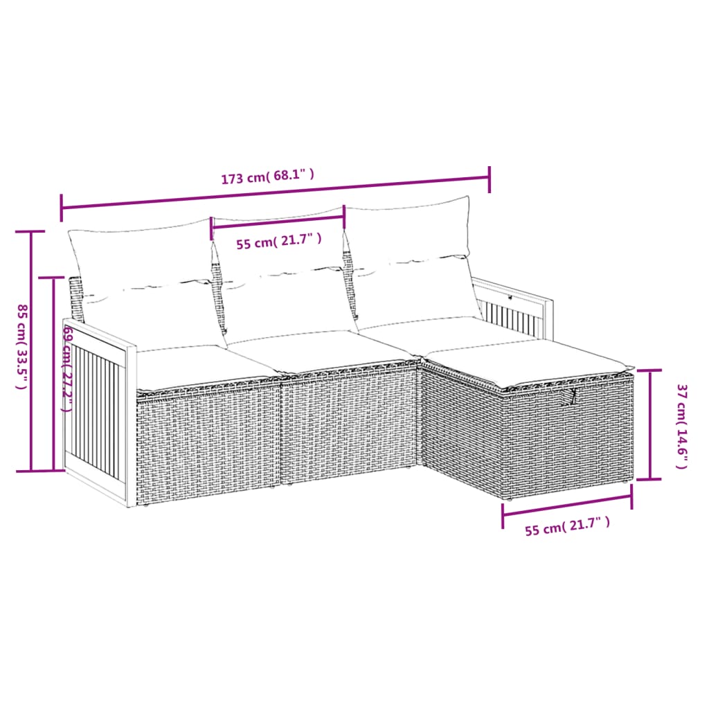 Set Divani Da Giardino 4 Pz Con Cuscini Nero In Polyrattan