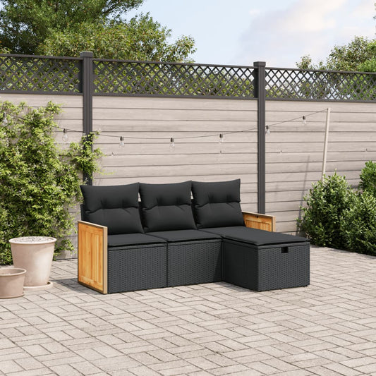 Set Divani Da Giardino 4 Pz Con Cuscini Nero In Polyrattan