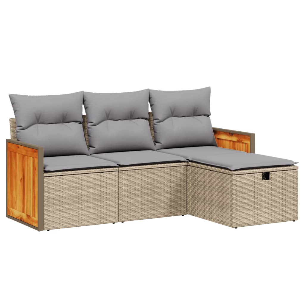 Set Divano Da Giardino 4 Pz Con Cuscini Beige Misto Polyrattan