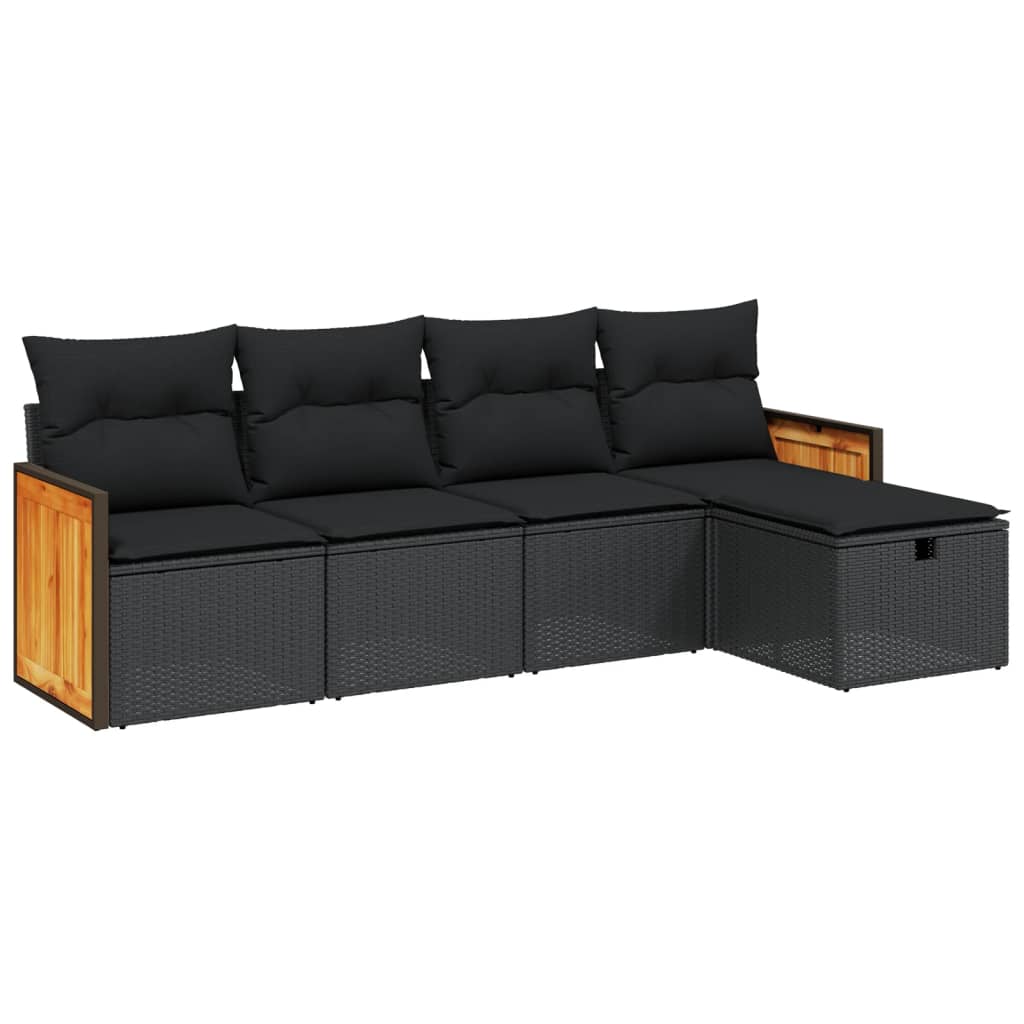 Set Divani Da Giardino 5 Pz Con Cuscini In Polyrattan Nero