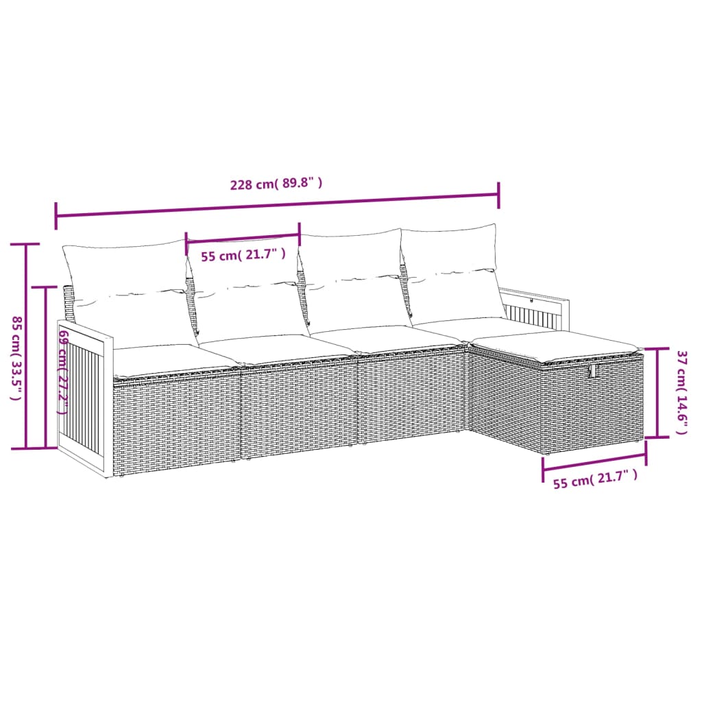 Set Divani Da Giardino 5 Pz Con Cuscini In Polyrattan Nero