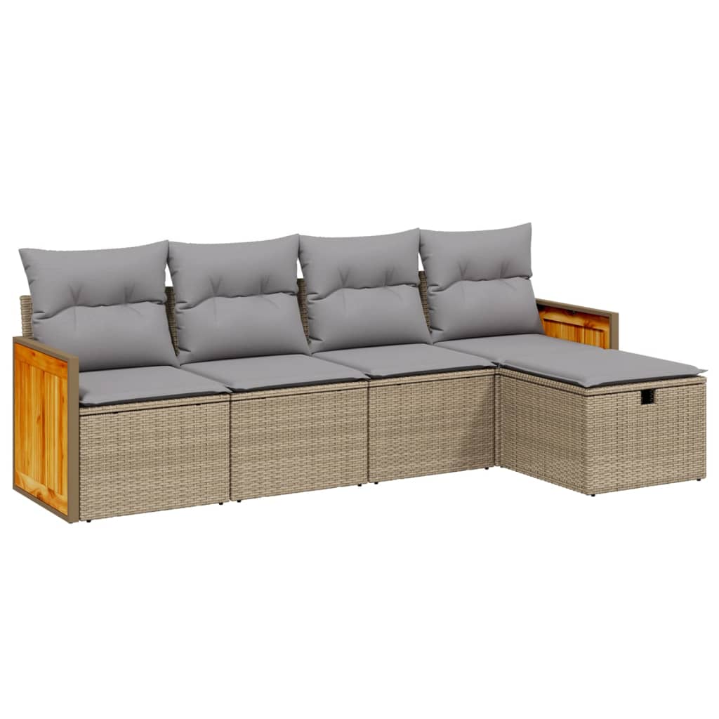 Set Divano Da Giardino 5 Pz Con Cuscini Beige Misto Polyrattan