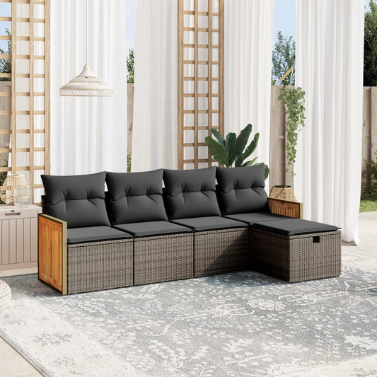 Set Divano Da Giardino 5 Pz Con Cuscini Grigio In Polyrattan