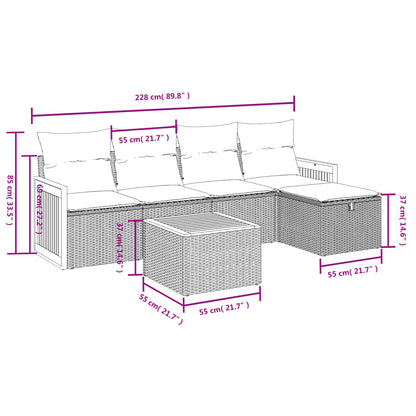 Set Divano Da Giardino 6 Pz Con Cuscini Nero In Polyrattan