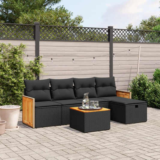 Set Divano Da Giardino 6 Pz Con Cuscini Nero In Polyrattan