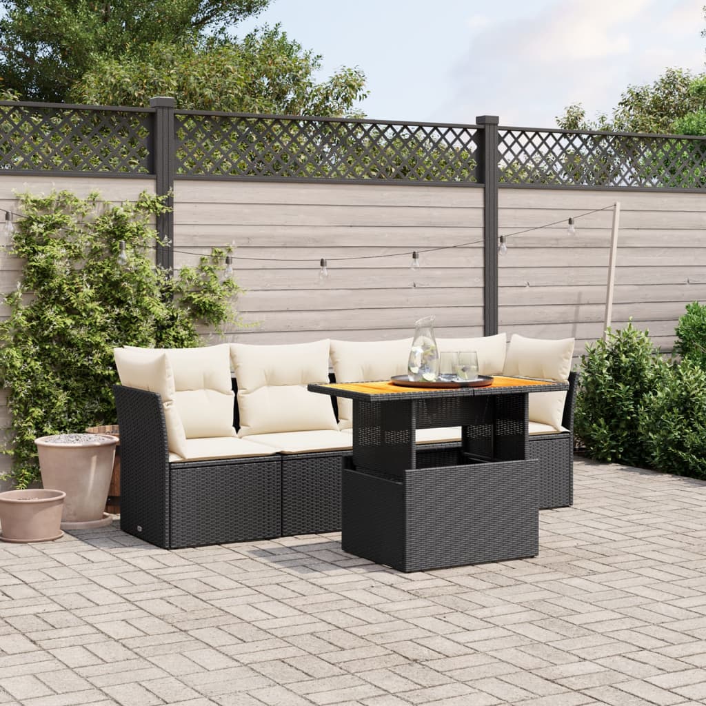 Set Divani Da Giardino 5 Pz Con Cuscini In Polyrattan Nero