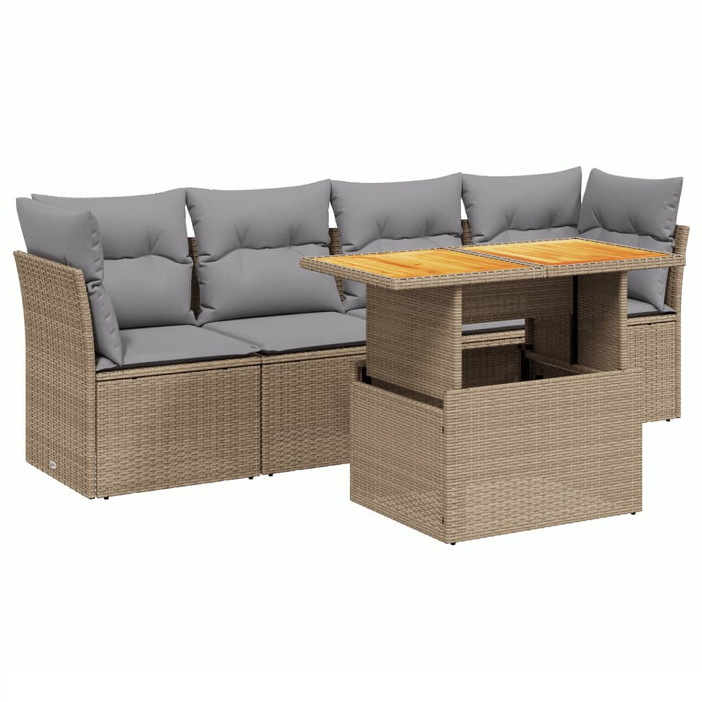 Set Divano Da Giardino 5 Pz Con Cuscini Beige In Polyrattan