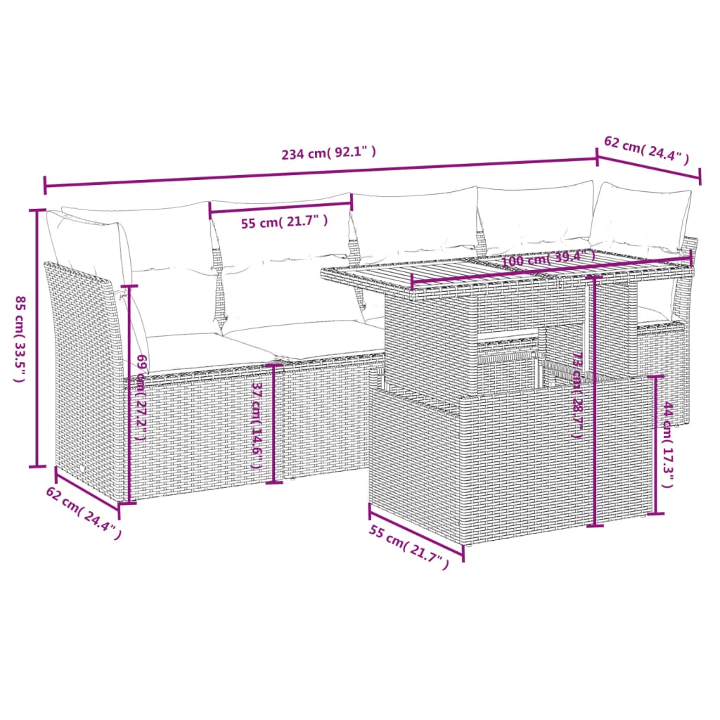 Set Divano Da Giardino 5 Pz Con Cuscini Grigio In Polyrattan