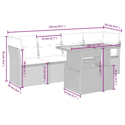 Set Divano Da Giardino 5 Pz Con Cuscini Grigio In Polyrattan