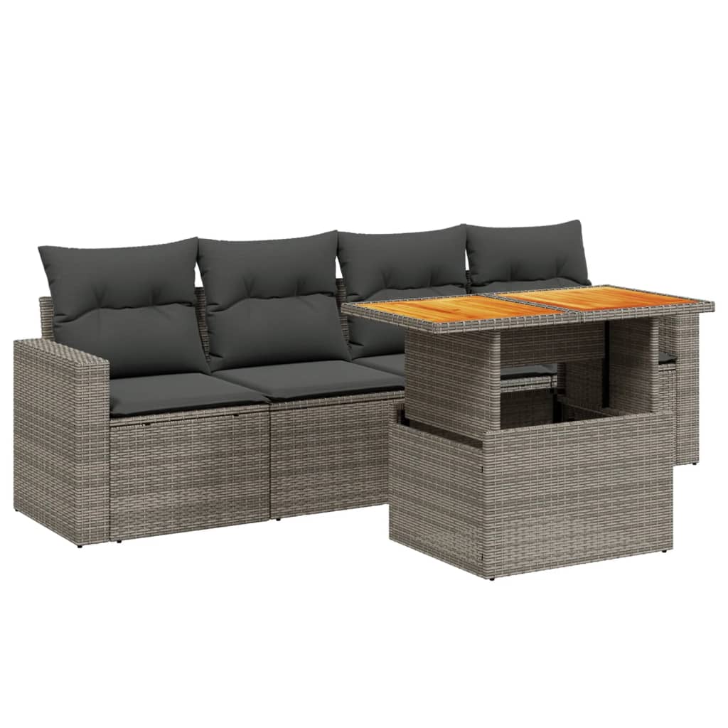 Set Divano Da Giardino 5 Pz Con Cuscini Grigio In Polyrattan