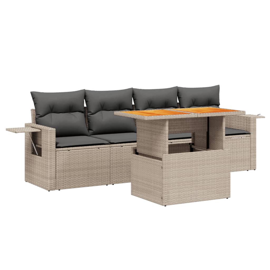 Set Divano Da Giardino 5 Pz Con Cuscini Grigio In Polyrattan