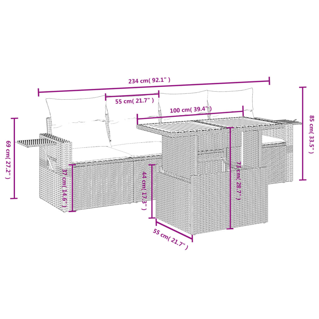 Set Divano Da Giardino 5 Pz Con Cuscini Grigio In Polyrattan