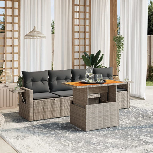 Set Divano Da Giardino 5 Pz Con Cuscini Grigio In Polyrattan