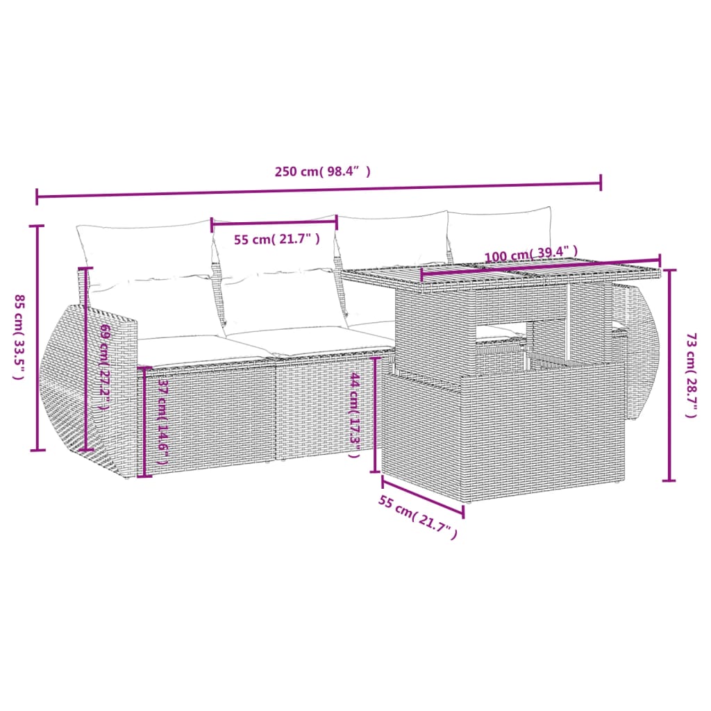 Set Divani Da Giardino 5 Pz Con Cuscini In Polyrattan Nero