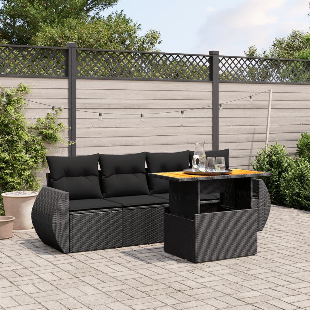 Set Divani Da Giardino 5 Pz Con Cuscini In Polyrattan Nero