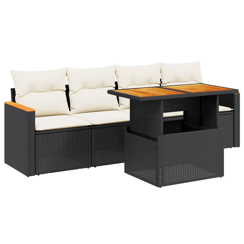 Set Divani Da Giardino 5 Pz Con Cuscini In Polyrattan Nero