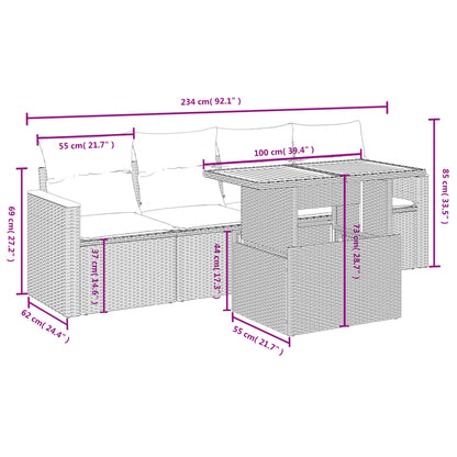 Set Divano Da Giardino 5 Pz Con Cuscini Grigio In Polyrattan