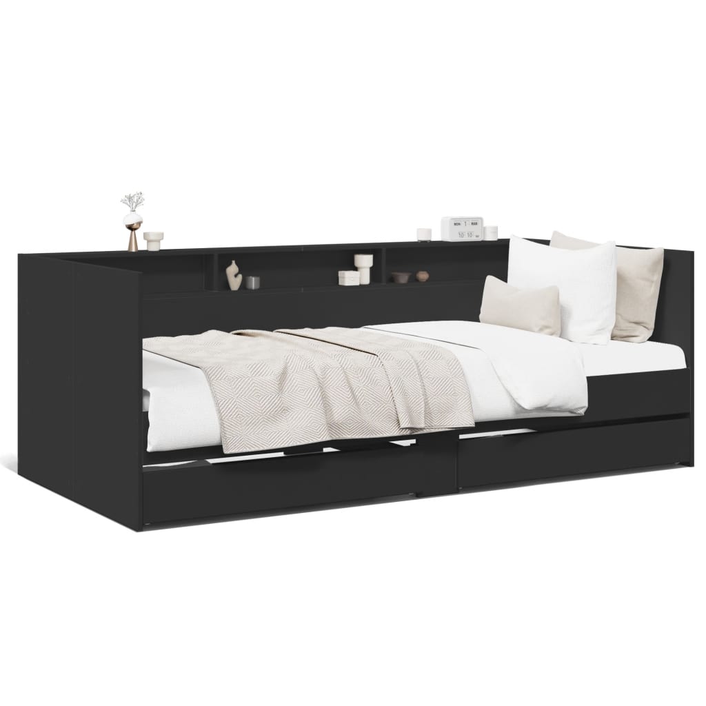 Divano Letto Con Cassetti Senza Materasso Nero 90x190 cm