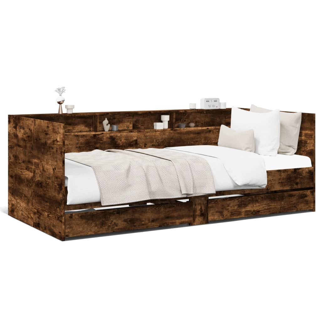 Divano Letto Con Cassetti Senza Materasso Rovere Fumo 90x190 cm