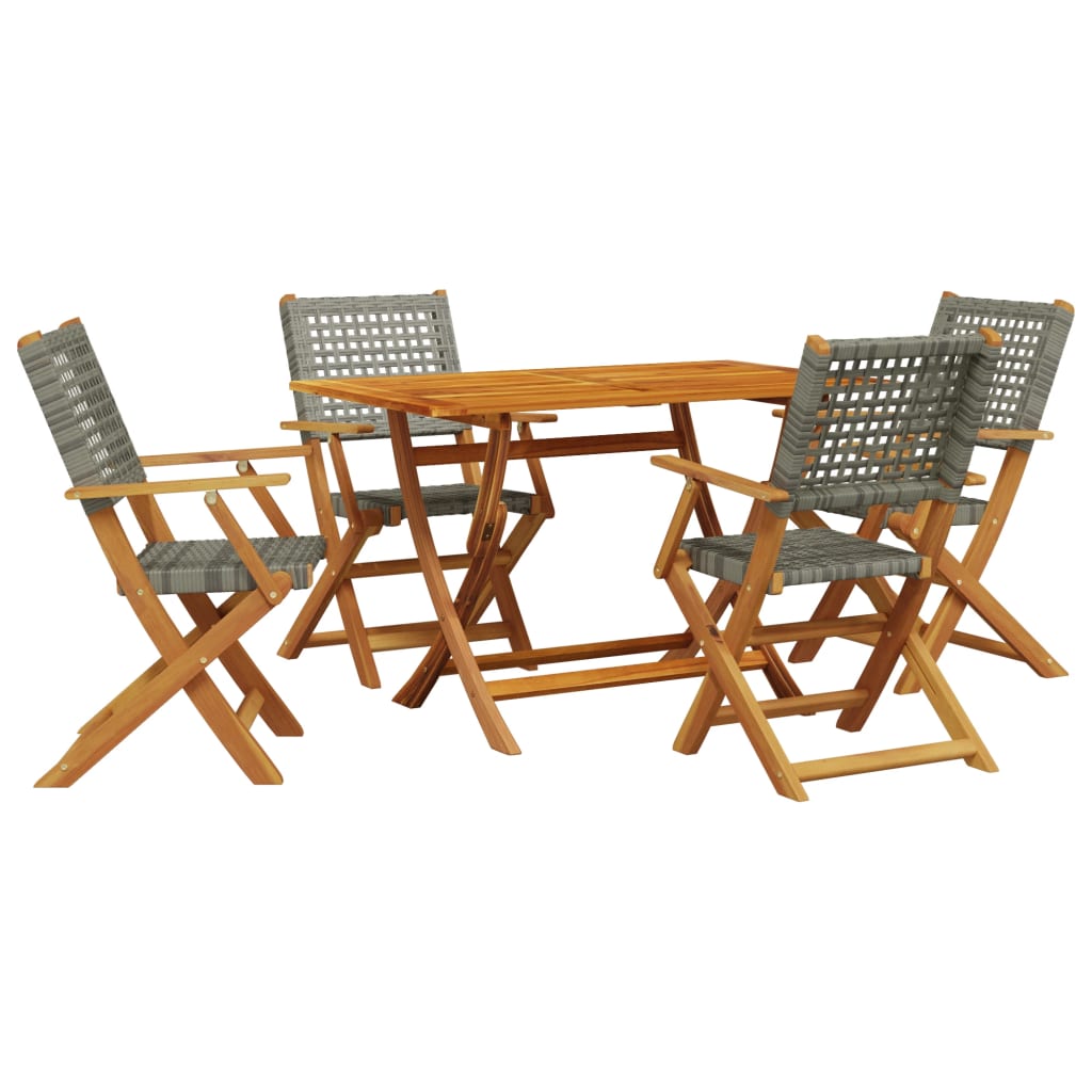 Set Pranzo Da Giardino 5pz Grigio Polyrattan E Legno Massello