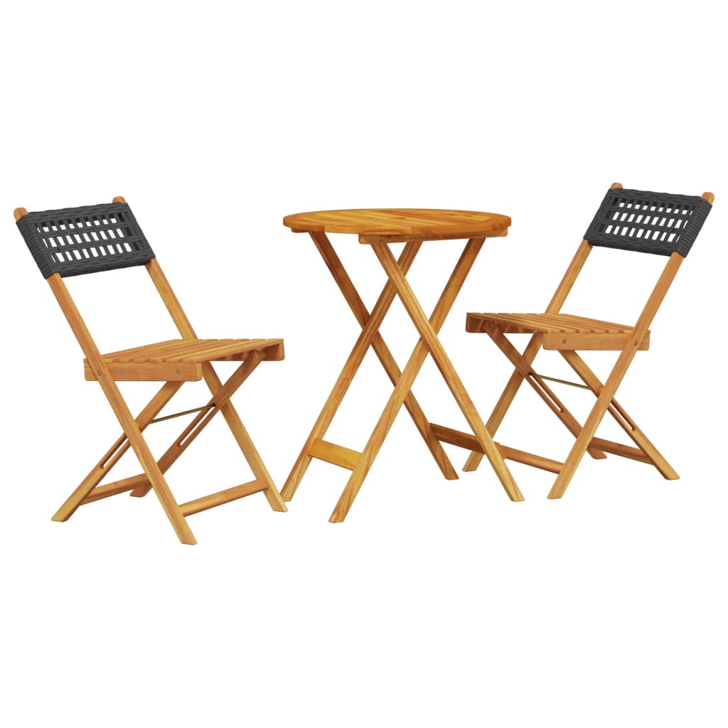 Set Da Bistrot 3 Pz Nero In Polyrattan E Legno Massello