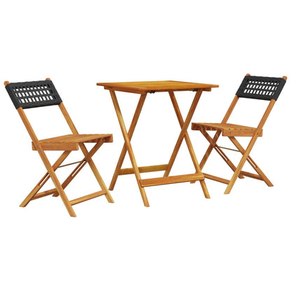 Set Da Bistrot 3 Pz Nero In Polyrattan E Legno Massello