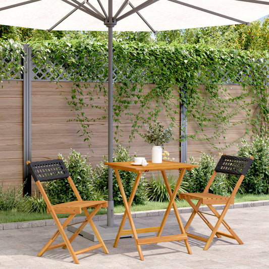 Set Da Bistrot 3 Pz Nero In Polyrattan E Legno Massello